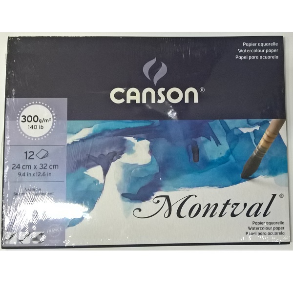 BLOCCO ACQUARELLO CANSON MONTVAL 18x25cm. 300gr. 12fg. 100% cellulosa Grana Fine