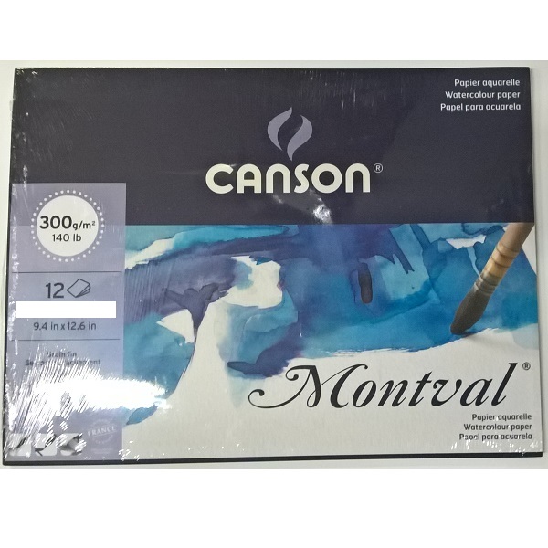 BLOCCO ACQUARELLO CANSON MONTVAL 29,7x42cm.A3 300gr. 12fg. 100% cellulosa Grana Fine
