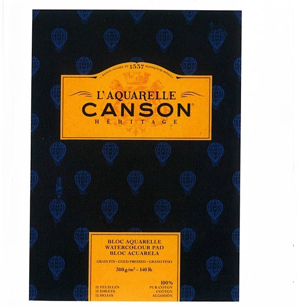 BLOCCO CANSON PER ACQUARELLO HERITAGE 26×36 100% COTONE 300 gr. 12 fg. G.FINE